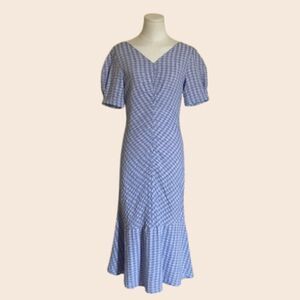 Nain Blue & White Gingham Midi Cottagecore Dress Size Small